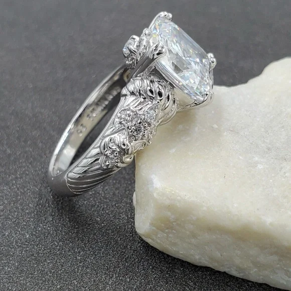 Judith Ripka Asscher Cut Fleur de lis diamonique sterling ring